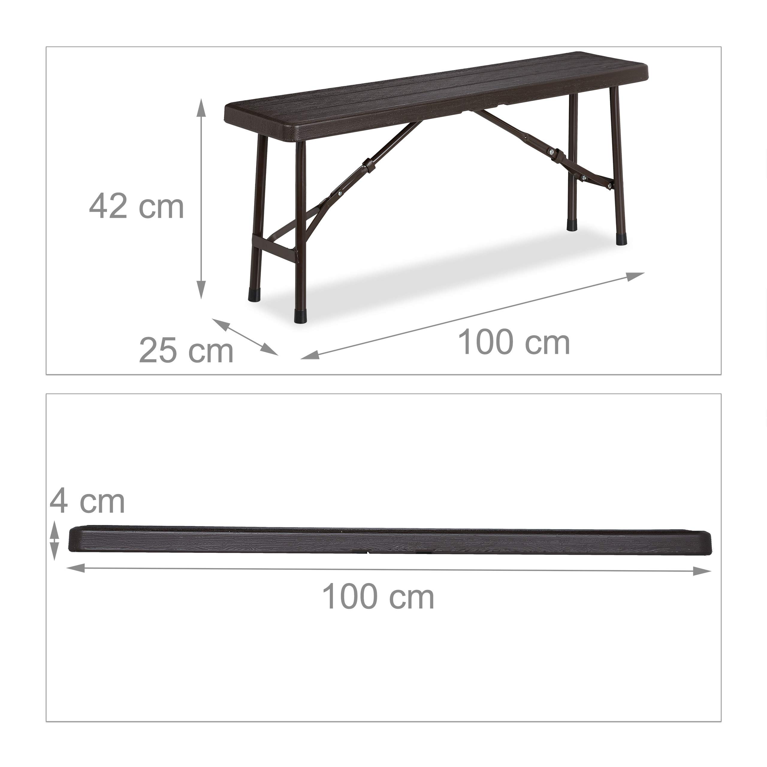 Relaxdays Panchina Pieghevole, Set da 2 Panche da Birreria Terrazza & Giardino, Effetto Legno, HLP 42x100x25 cm, Marrone