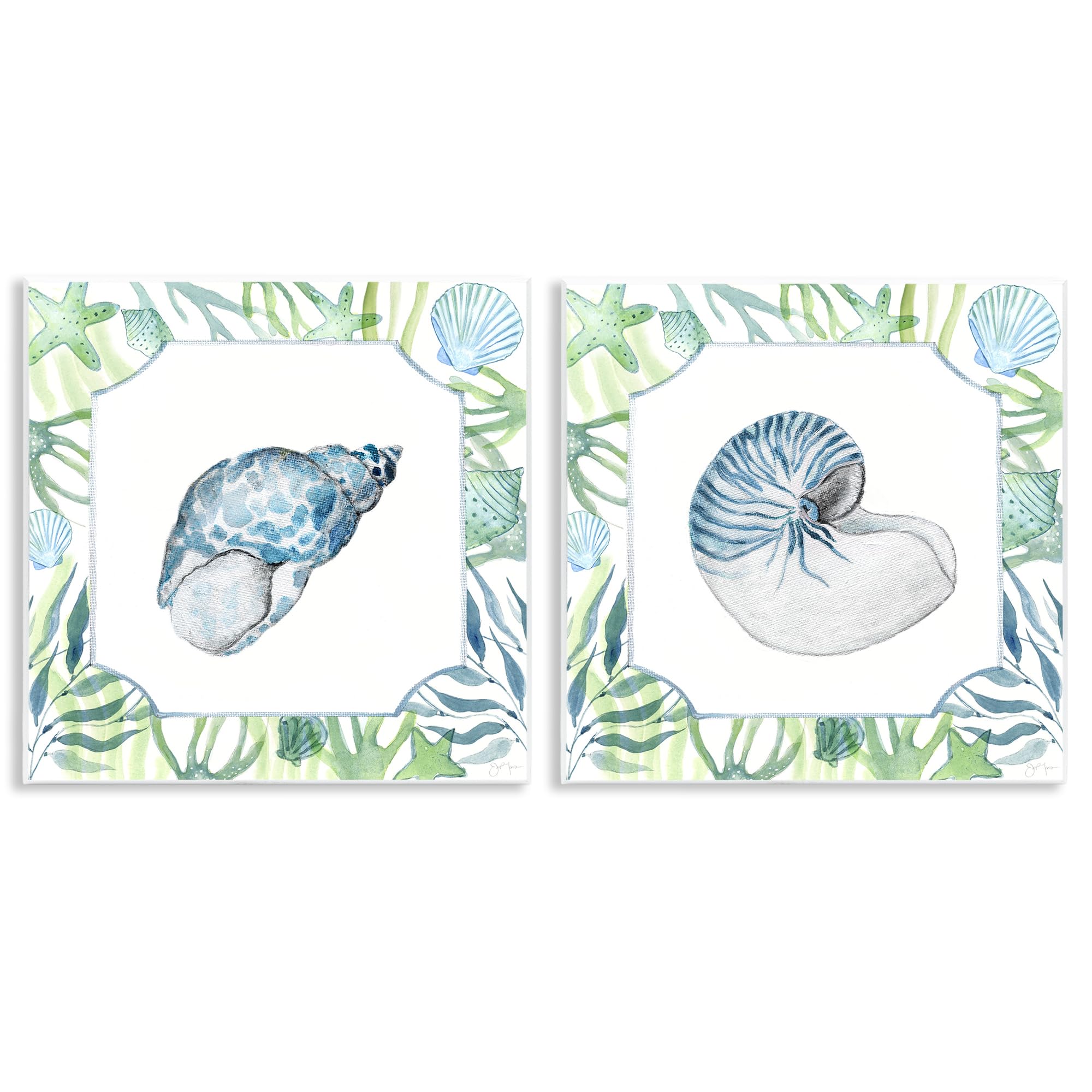 'Seaweed Bordered Seashells'| 2pc Wall Plaque Art Set