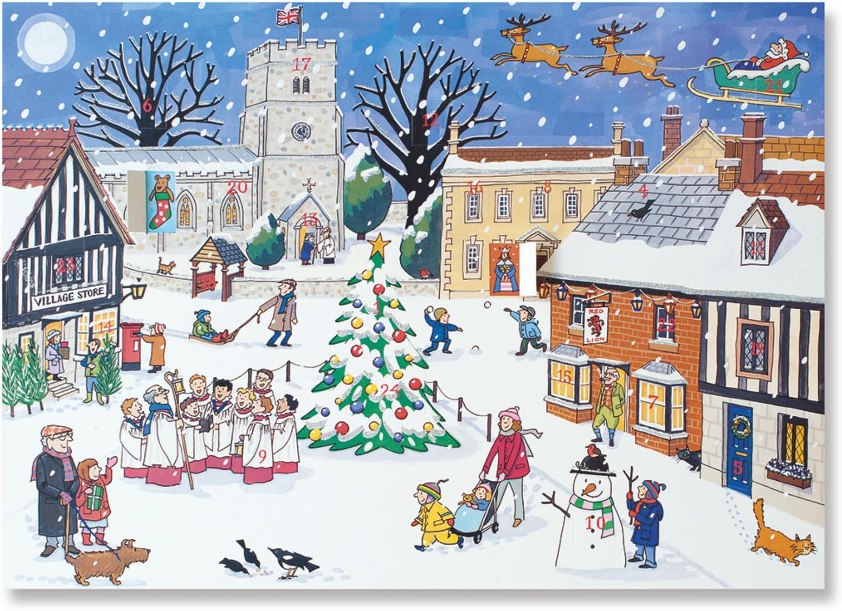 Traditional Advent Calendar - Alison Gardiner Christmas Village Design - Paper Christmas Countdown Calendar - Large A3 29.7x42cm