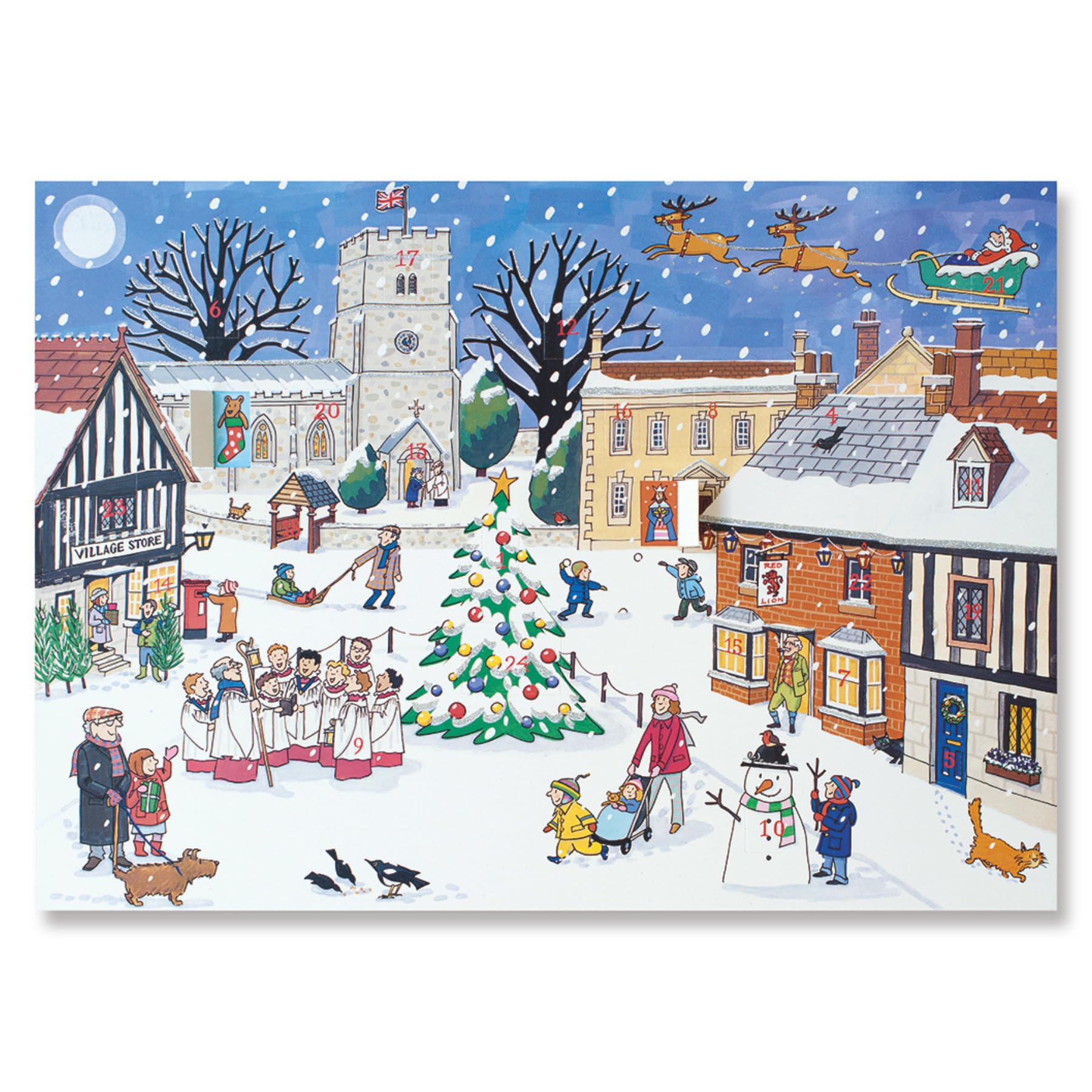 Traditional Advent Calendar - Alison Gardiner Christmas Village Design - Paper Christmas Countdown Calendar - Large A3 29.7x42cm