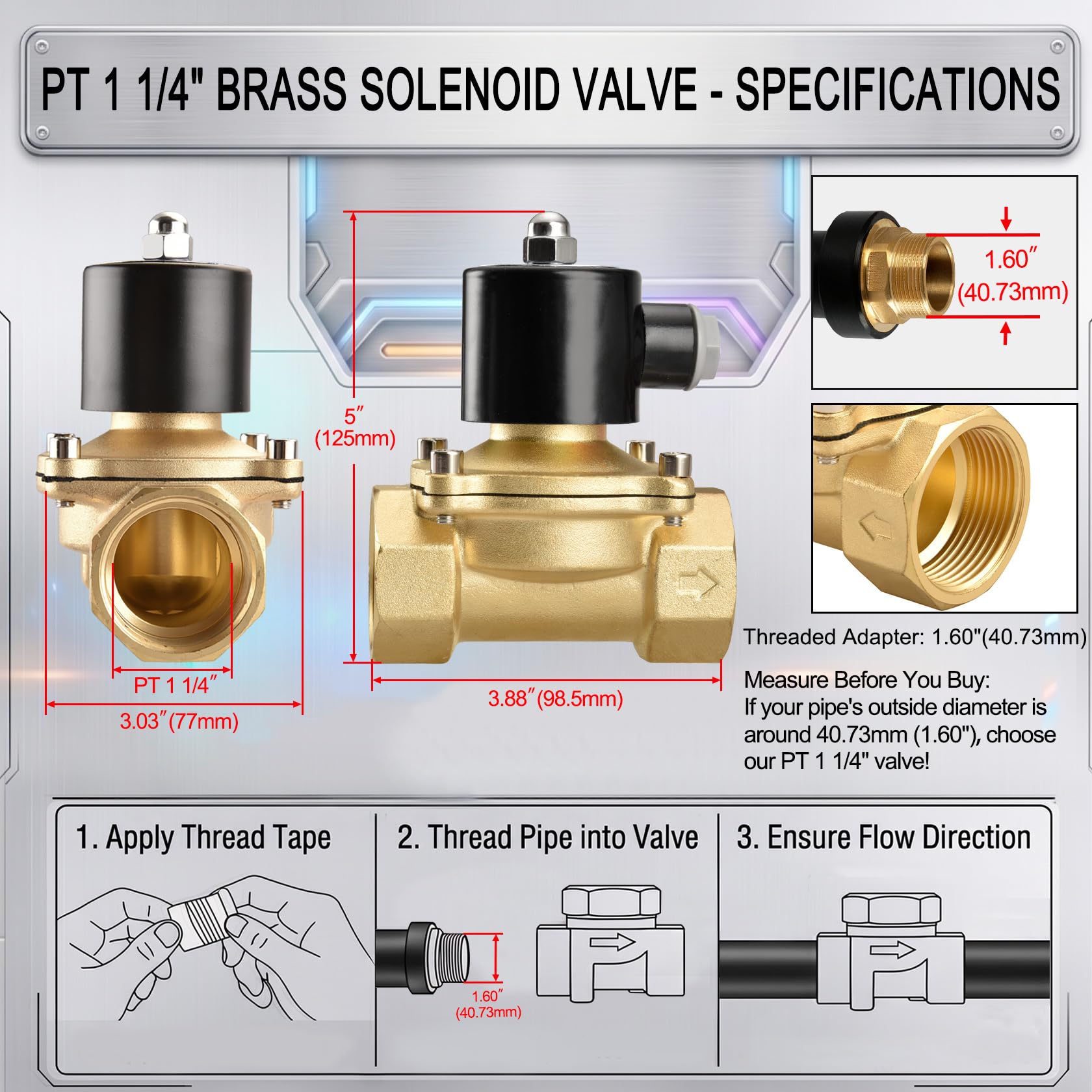 Heschen Válvula solenoide eléctrica de latón, 2W-320-32, PT 1-1/4'', AC220V, aire de agua de acción directa, válvula de reemplazo normalmente cerrada