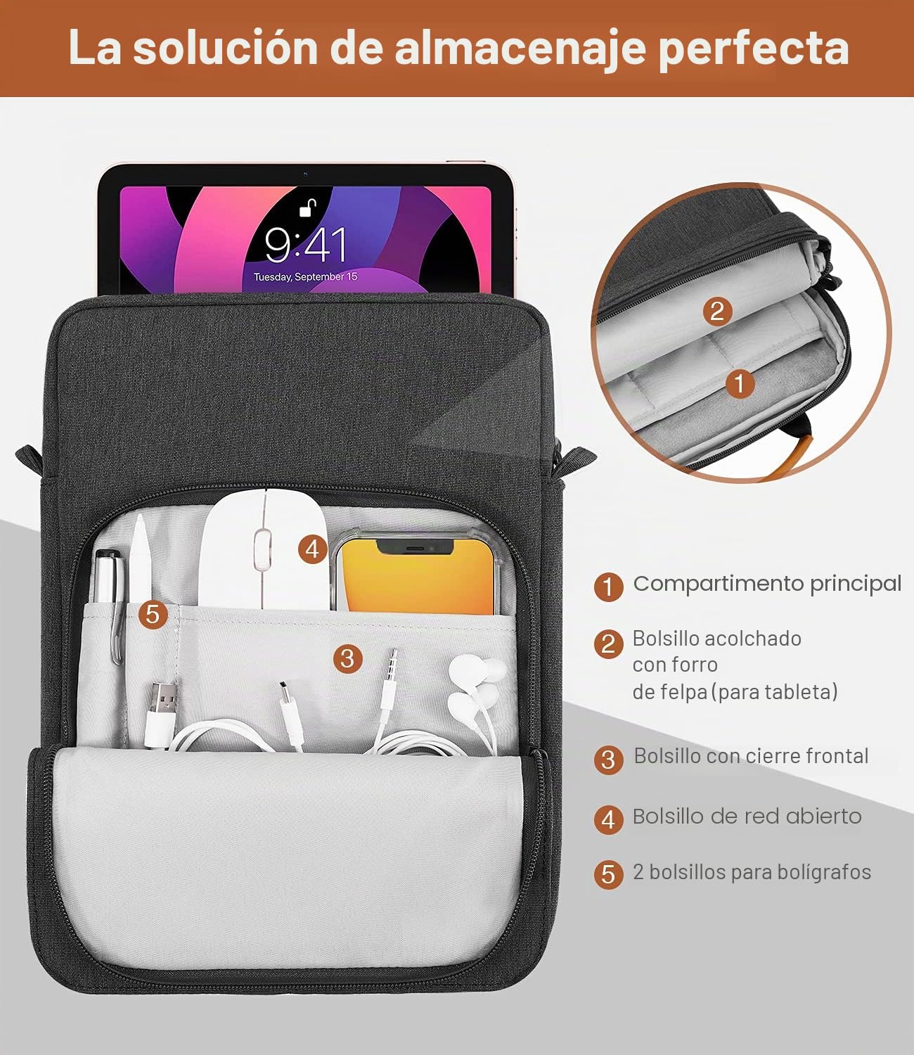 MoKo 9-11 Pulgadas Funda de Transporte con Correa para el Hombro para iPad Air M3, iPad A16 2025, Pro 11 Pulgadas, iPad 10/9/8/7th Gen, Tab S8/S9 11", Negro + Gris