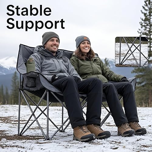 Miniatura 8 de SereneLife Silla doble de camping con portavasos y soportes para copas de vino, cómodo asiento al aire libre, tela impermeable, diseño portátil y