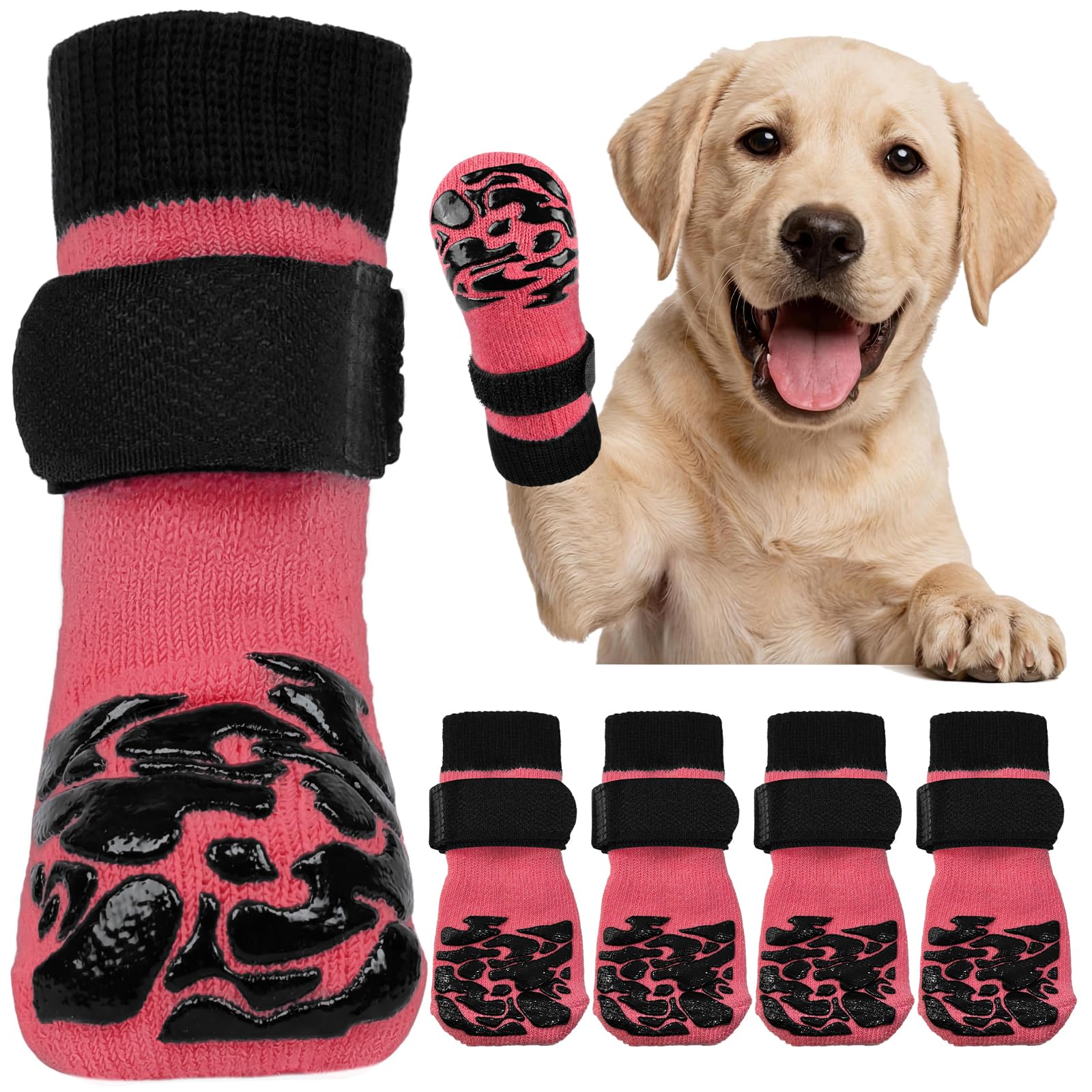 Kuoser Puppy Anti Slip Dog Socks with Grips for Paws Stop Licking, XS Pink — image 1