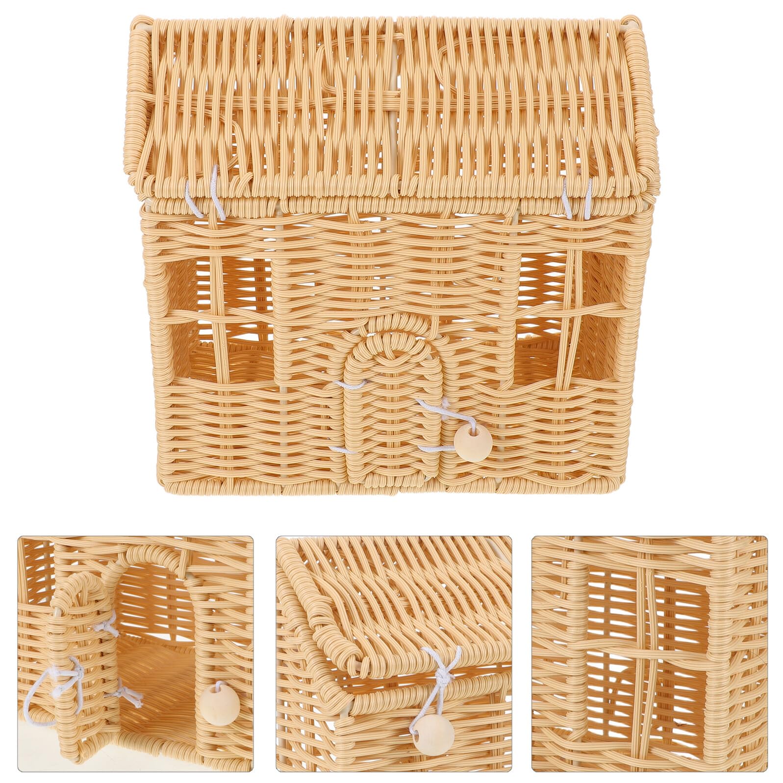 Healeved Cesta Navideña Tejida a Mano con Forma de Casita Color Beige Cesta para Dulces y Regalos con Asa para Fiestas y Almacenamiento Adecuado para Celebraciones Navideñas
