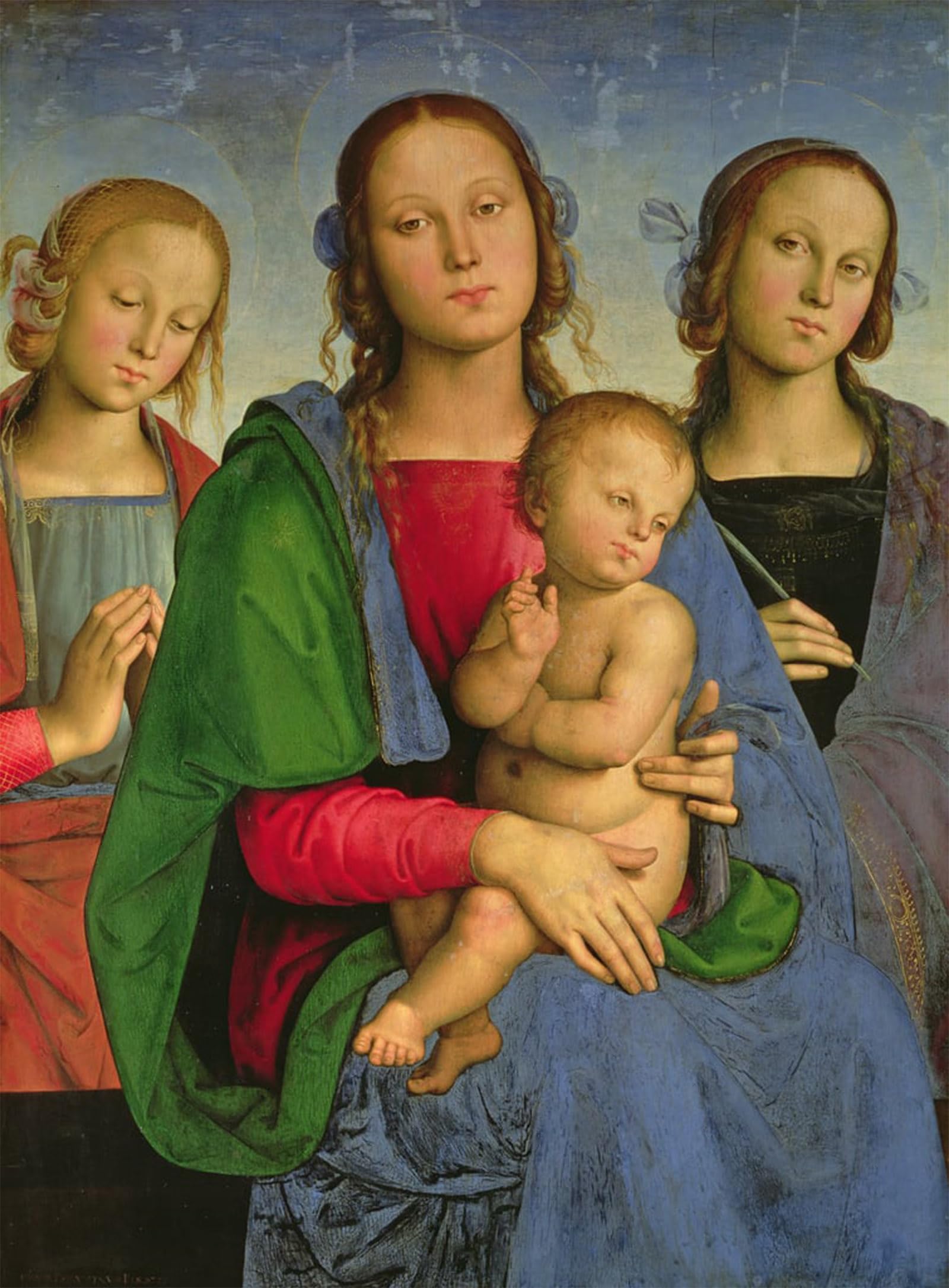 POSTERIIk Famous Modern Artwork Art Mural Lady and Child with St Catherine and St Rosa by Pietro Perugino Oil Paintings Pictures for Home Decor 60x90cm