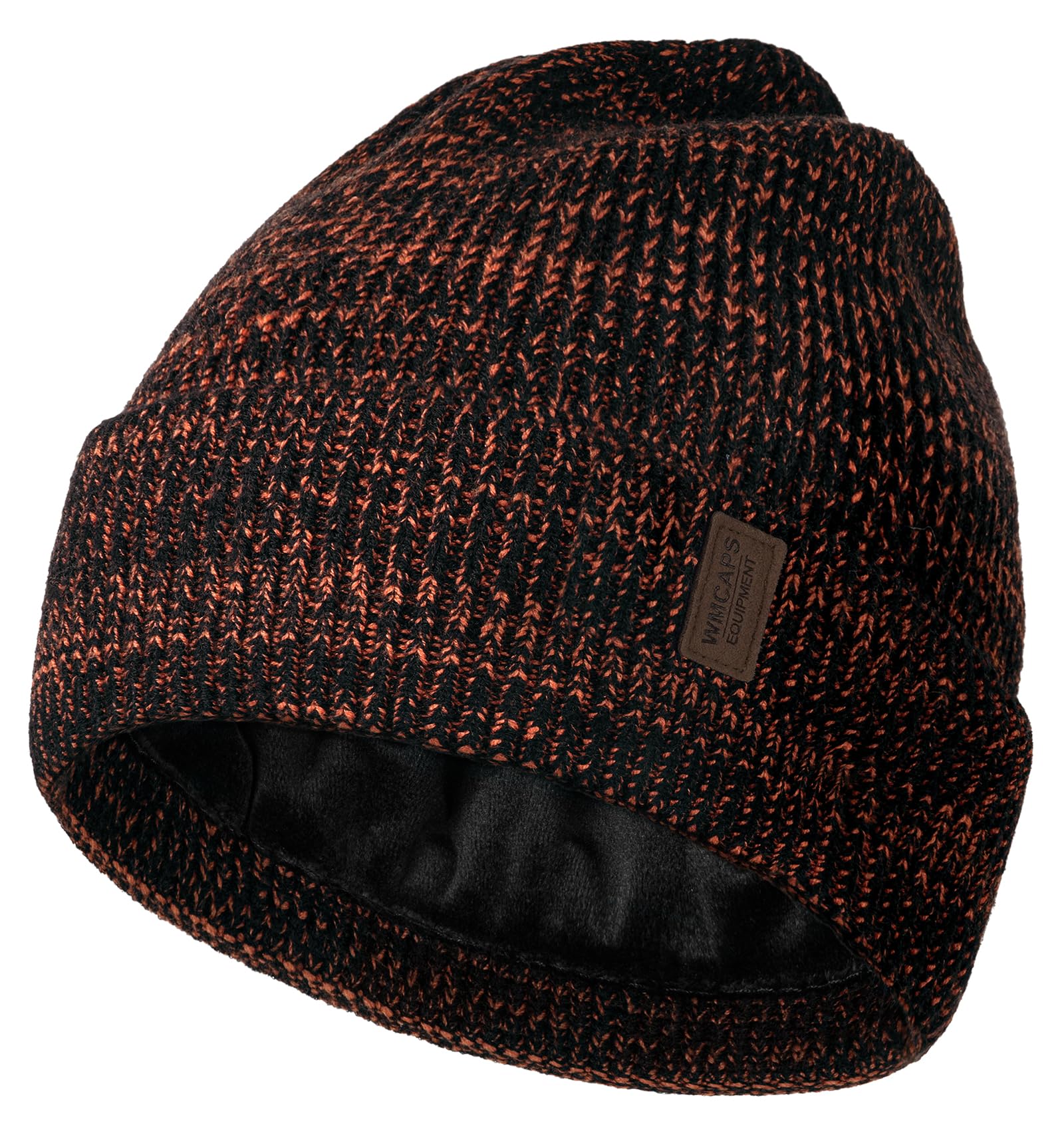 Wmcaps Beanie Hat, Hombres de Invierno cálido Unisex Sombrero de Invierno Suave con puño y Grueso Forro Caliente, Negro/Mandarina