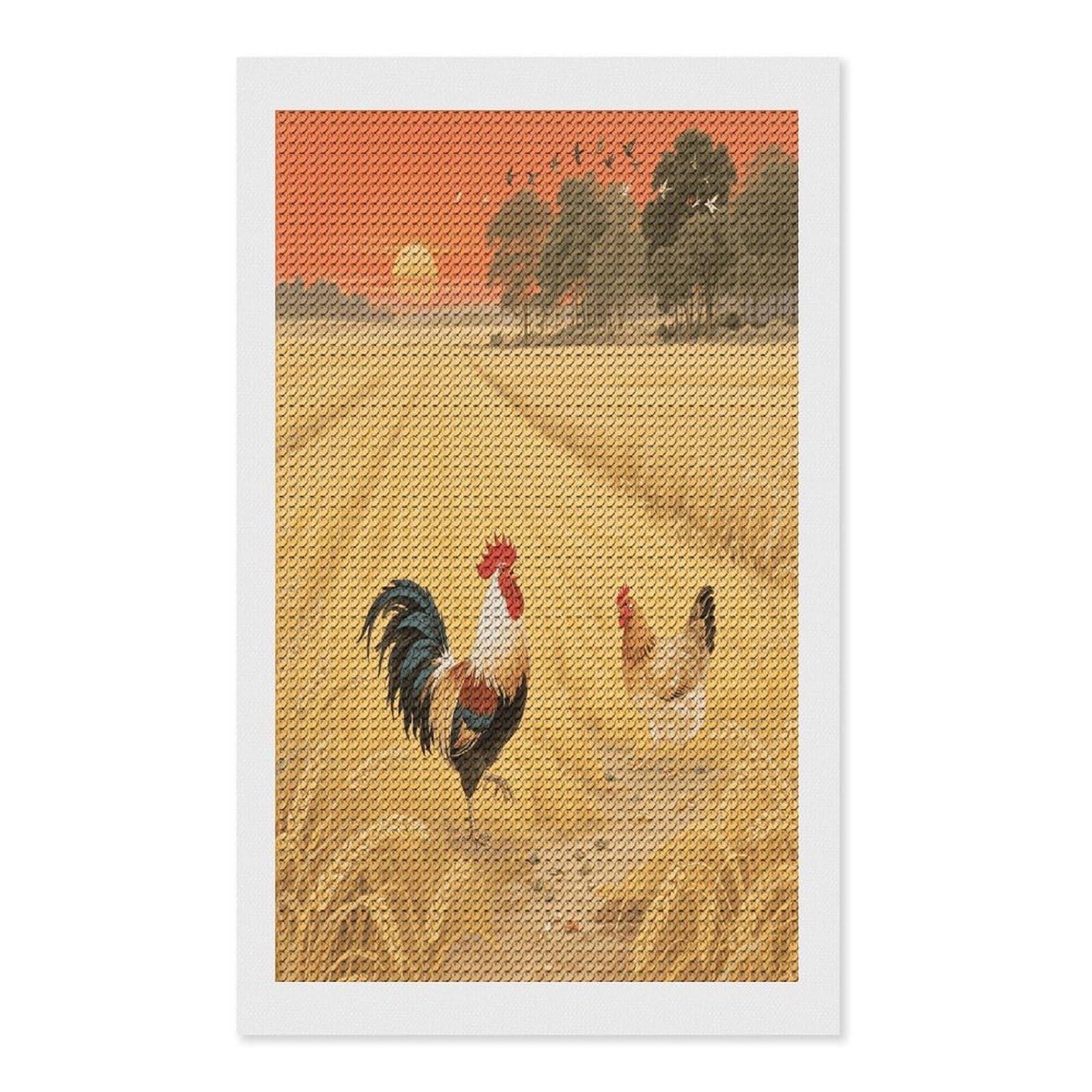 FekiLoot Rooster Hen Paint by Numbers Kit for Adults Beginner DIY Diamond Dots Paintings Round Full Drill Diamond Art Kits Picture Diamond Art Painting Kits for Home Decor 12"x20"
