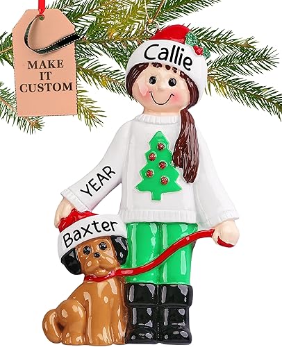 Adornos navideños personalizados para niña con perro 2024 Personalización rápida y gratuita las 24 horas Nuevas decoraciones de Navidad para