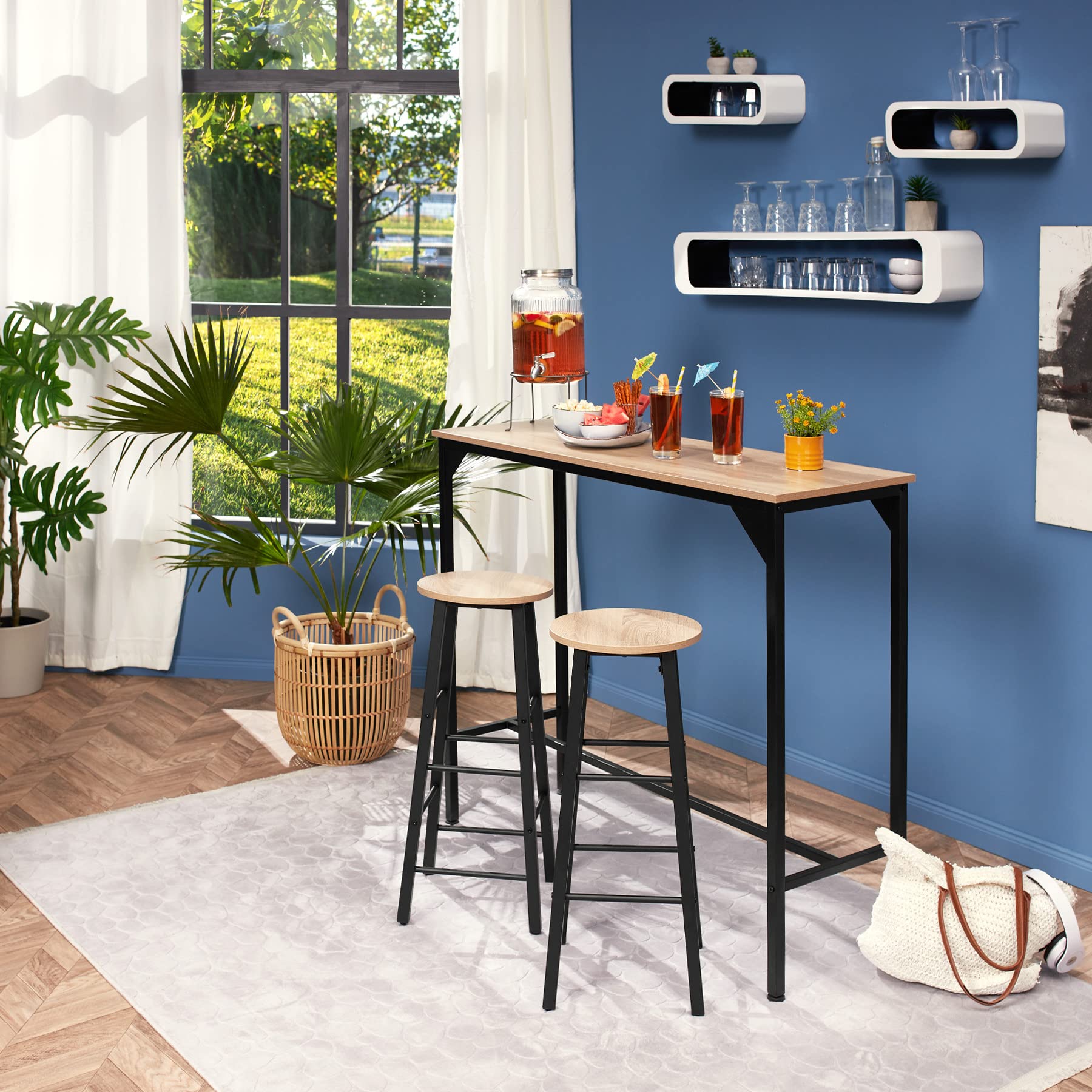tectake® Juego de Taburetes de Bar con Estilo Industrial, para sillas Comedor, Taburete Alto Cocina, sillas de Comedor, Barra de Cocina - 31 x 31 x 72,5 cm Madera Industrial Oscura, Rústica
