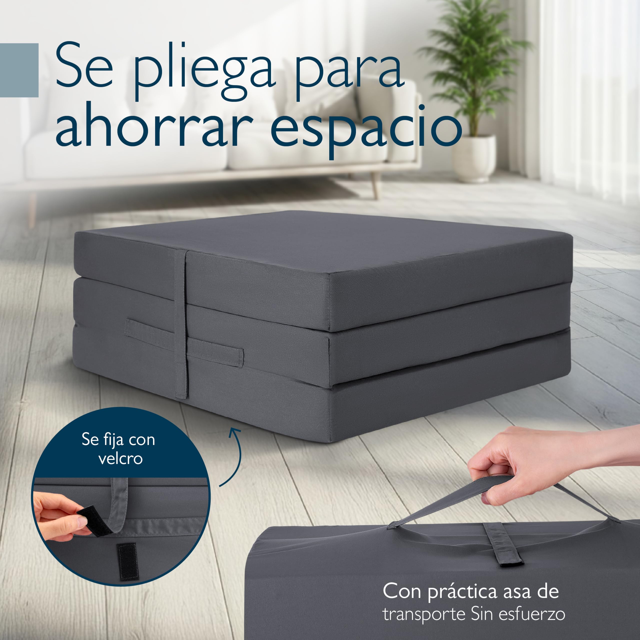 Beautissu Colchón Plegable 60x190cm Funda de Microfibra – Cuna de Viaje Ahorra Espacio Colchoneta 8cm Grosor – Colchones Antracita para Invitados Furgoneta Camper con Asa y Cierre Velcro – Campix
