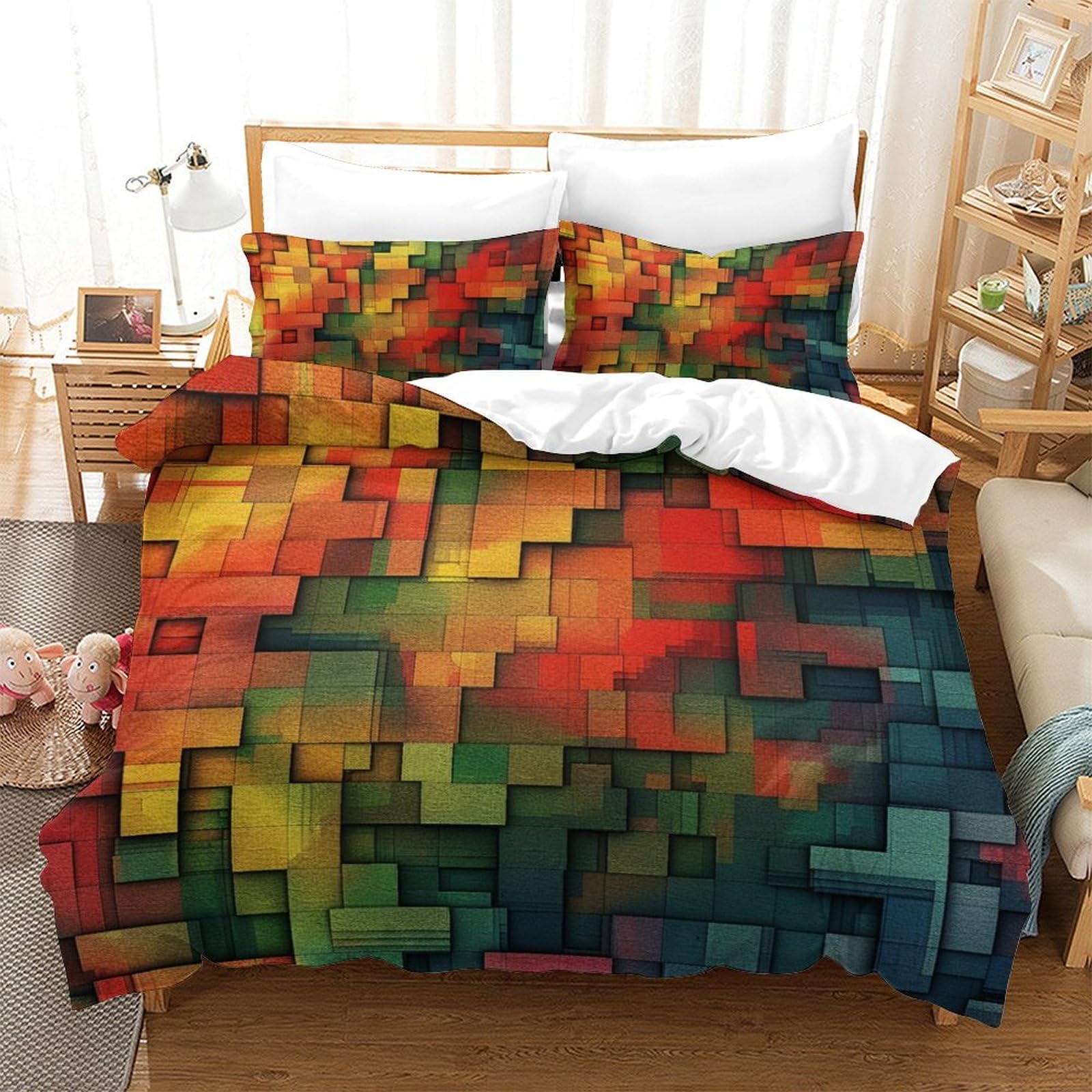 Housse de couette 3D blocs colorés 200x200 microfibre