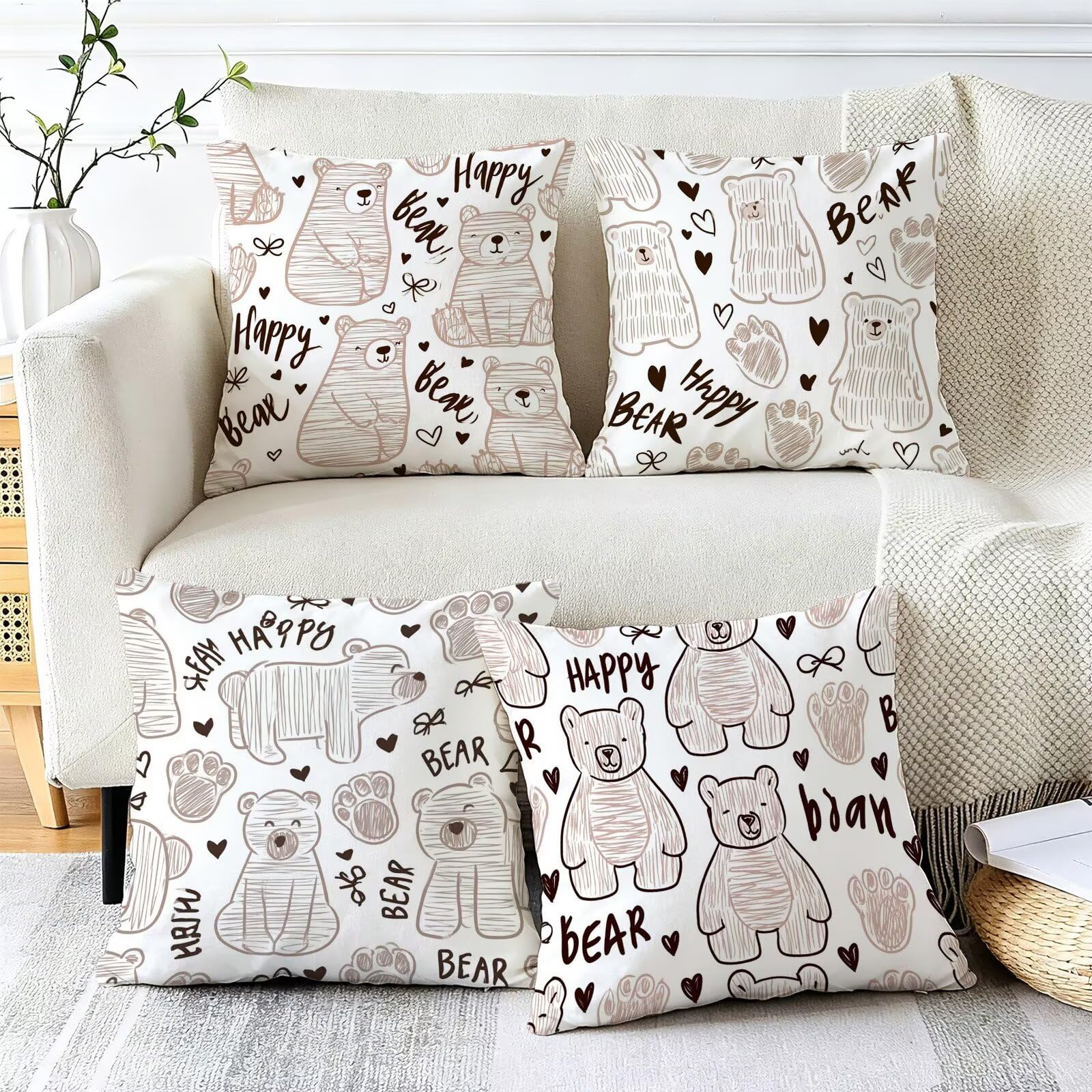 Coussin Exterieur Impermeable Beige, Taie Oreiller 60x60 Set de 4, Cod-3742