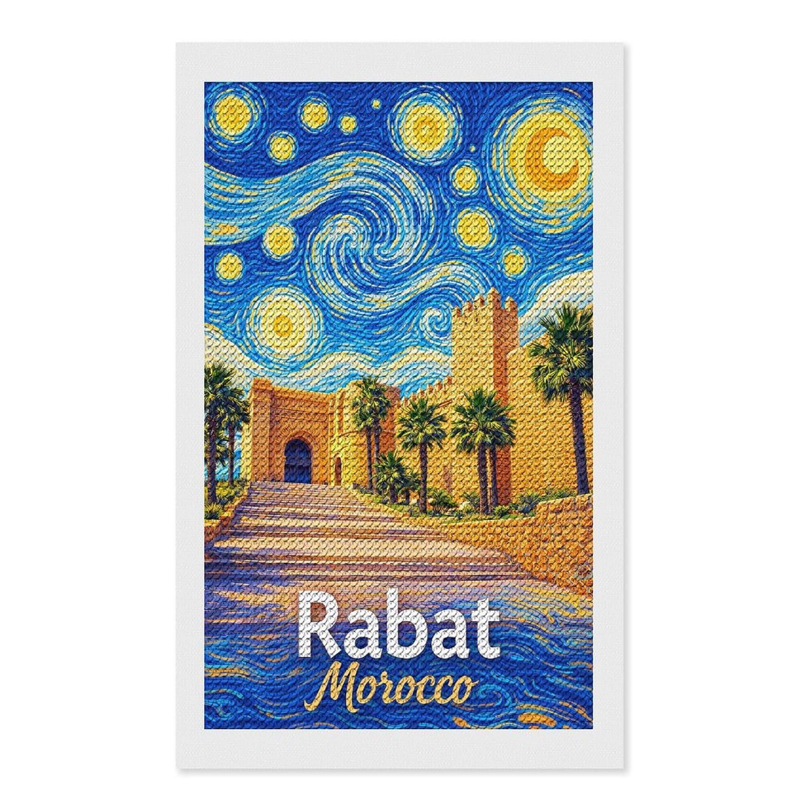Junmoney Rabat Morocco Starry Night DIY Diamond Art Canvas Kit 12"x20", Farmhouse Decor, Vintage Style Decor, Handmade Wall Decor, Canvas Picture