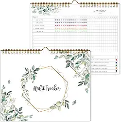 Calendário de rastreador de hábitos, diário de 12 meses com encadernação espiral, planejador mensal semanal sem data para aumentar a produtividade e o autoaperfeiçoamento, 21,5 x 28 cm (verde)
