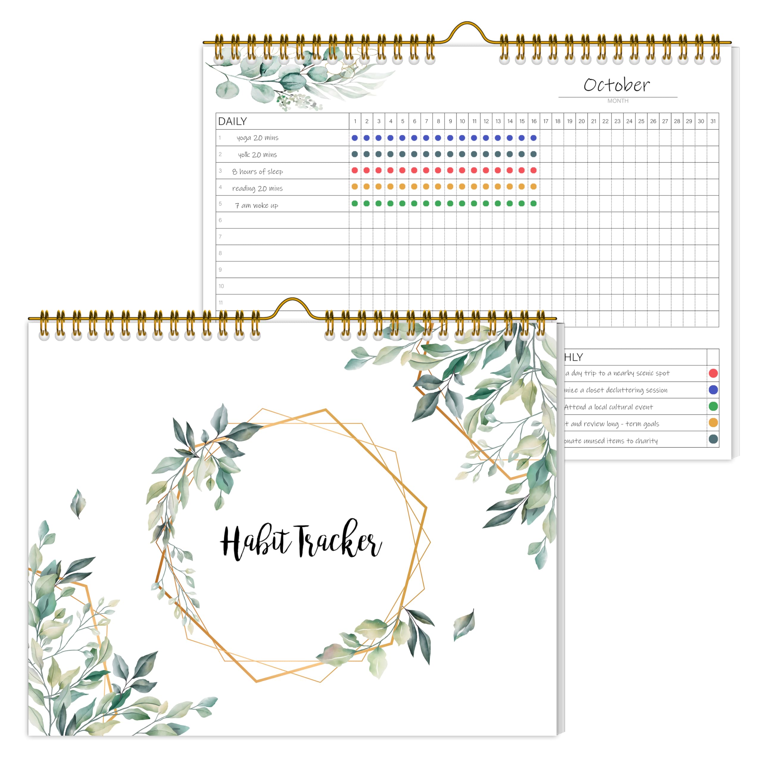 Habit Tracker Calendar，12 Monthly Habit Tracker Journal with Spiral Binding,Undated Weekly Monthly Planner to Boost Productivity&Self Improvement, 8"