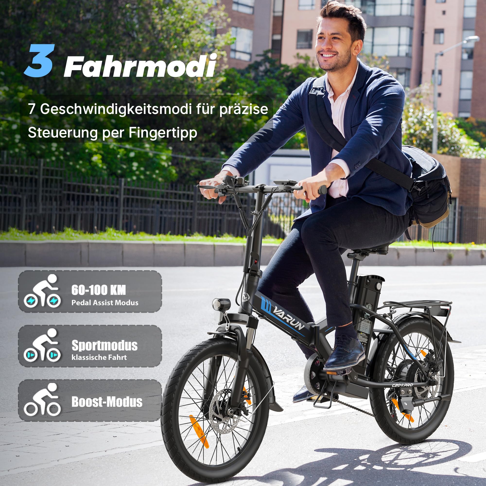 VARUN E Bike, 20 Zoll E-Bike Klapprad mit 48V 624 Wh Akku, Max 100 KM, Ebike Damen Herren mit 250W Motor, 25KM/H, 7-Gang, Elektrofahrrad City Ebike für Pendler und Camping, EU-Konformes