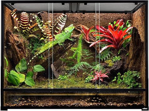 135 Gallon Reptile Terrarium, 48 x 18 x 36 Full Tempered Glass Vertical Reptile Tank,Front Sliding Door with Top Screen Ventilation Reptile Amphibian Tall & Extra-Long Habitat Enclosure Cage