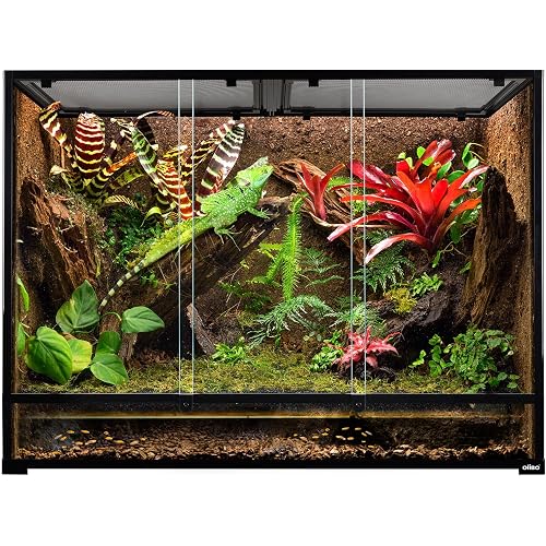 135 Gallon Reptile Terrarium, 48" x 18" x 36" Full Tempered Glass Vertical Reptile Tank,Front Sliding Door with Top Screen Ventilation Reptile Amphibian Tall & Extra-Long Habitat Enclosure Cage