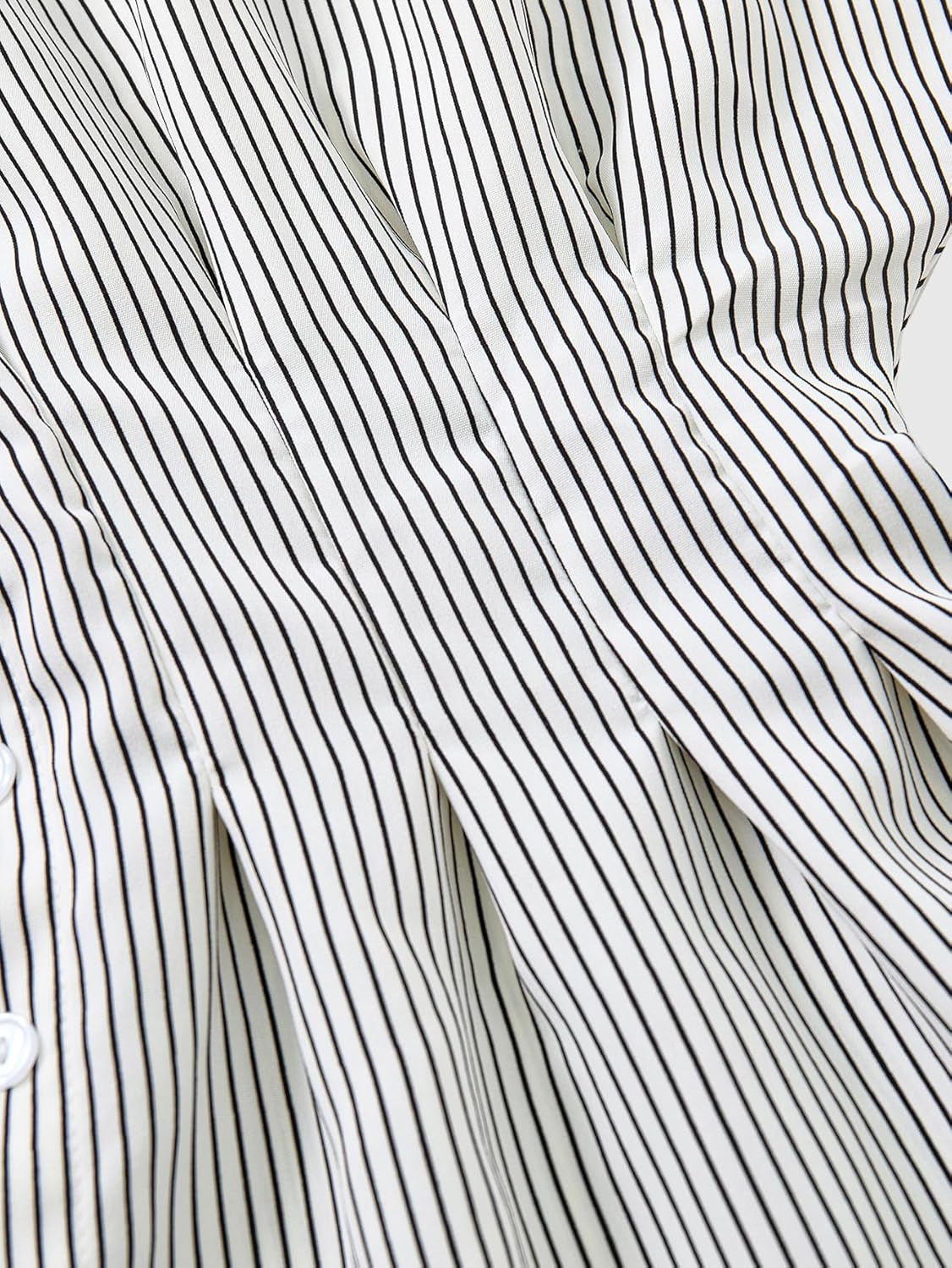 Women's Striped Button Down Peplum Shirt Summer Pleated Short Sleeve Business Casual Blouses - Image 4