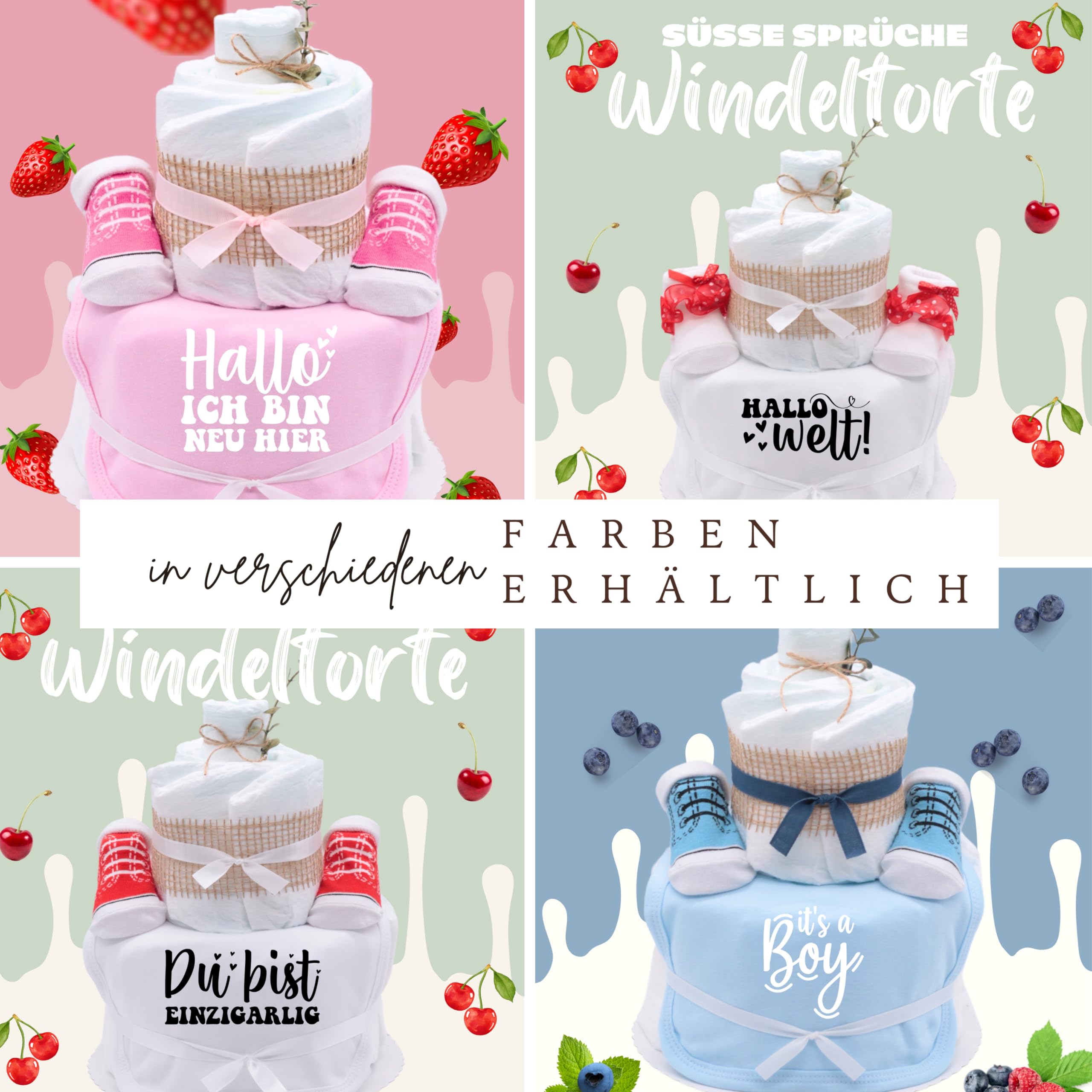 Trend Mama® | Sprüche Windeltorte | Meine Eltern sind jetzt auch Nachts erreichbar| 24 Windeln (Gr.2) Baby Lätzchen, Babysocken | Baby Party Geschenk (Rosa)