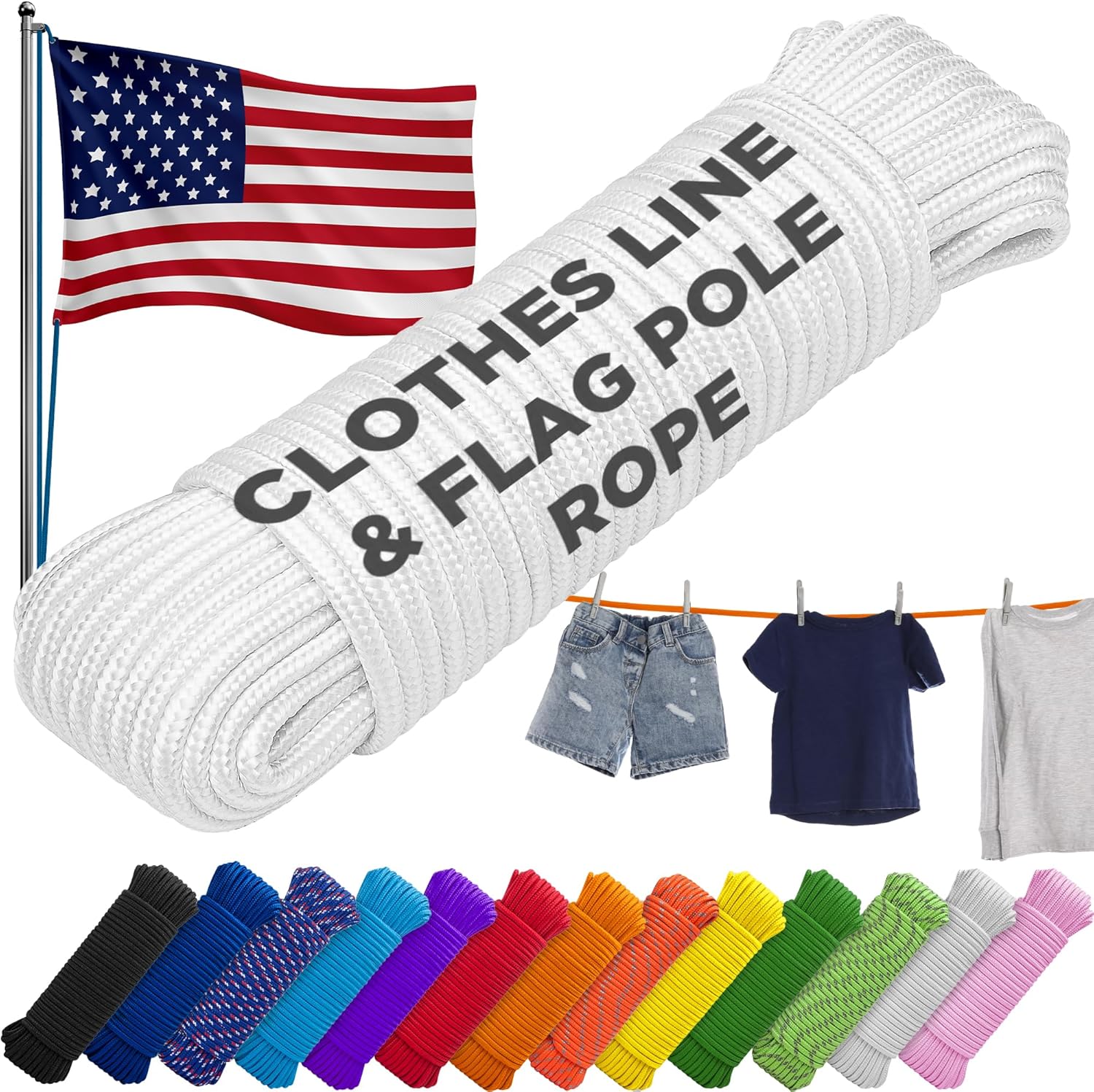 TECEUM Rope – 90 Feet x 3/8 Inch (10mm) – White – Strong All-Purpose Utility Rope – Camping, Crafting, Flag Pole, Indoor & Outdoor – Polypropylene Nylon Poly Lightweight Diamond Braided Cord White 3/8" - 90 FT (27.5M)