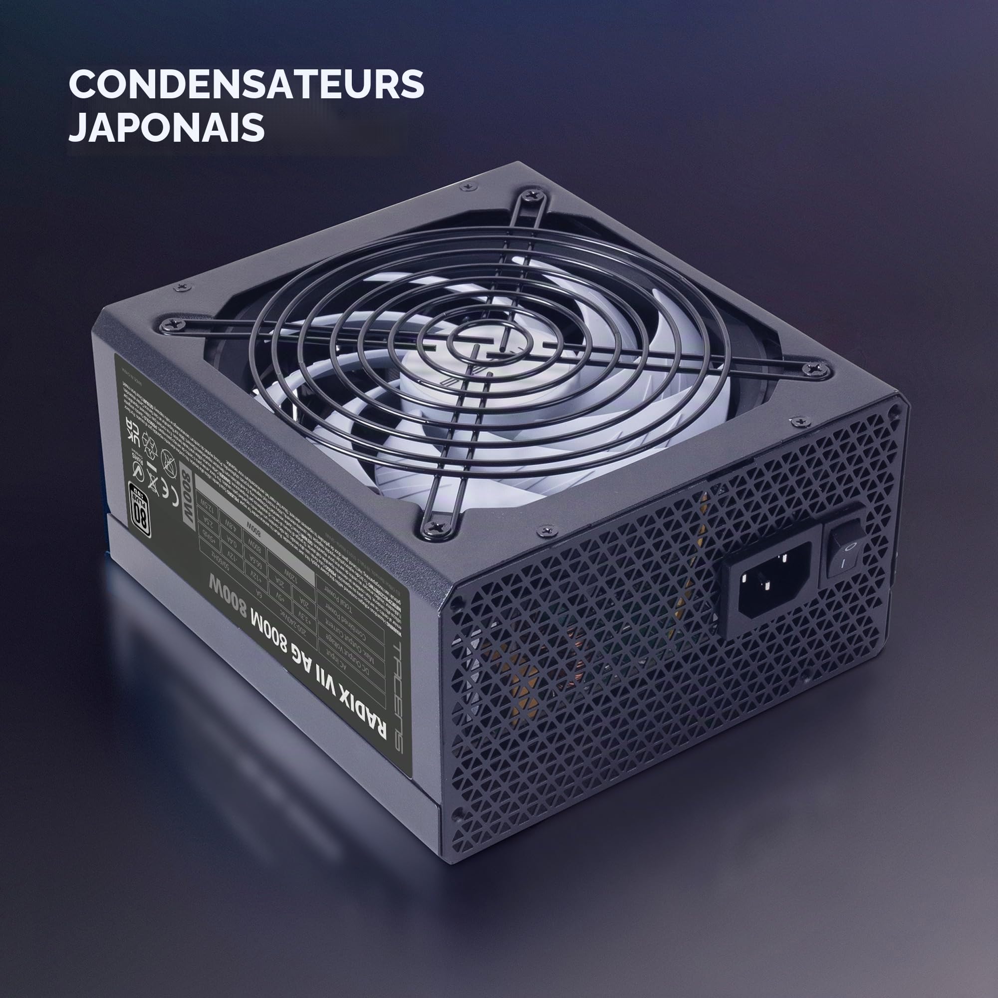 Tacens Radix VII AG 800M, Alimentation Modulaire PC ATX 800W, Garantie 10 Ans, 80Plus Silver, Technologie AI-RPM Silencieuse, Efficacité 87%, Noir