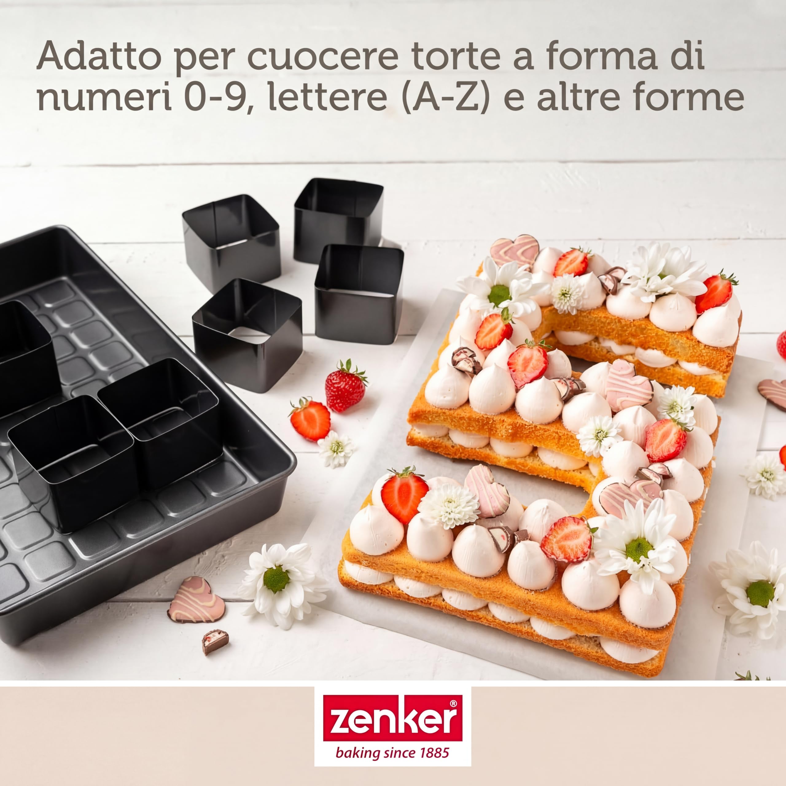 Zenker Teglia da forno con numeri e lettere – Set da 9 pezzi per dolci creativi, rivestimento senza PFAS, resistenza al calore +230 °C