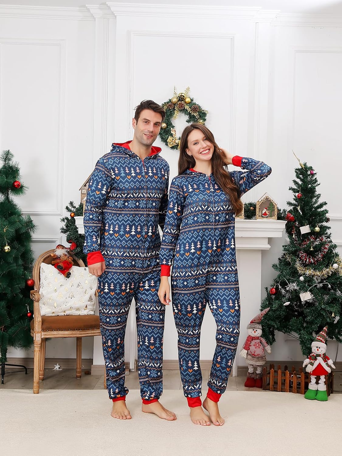 Family Matching Christmas Onesie Pajamas, Hooded One Piece Xmas Pajamas Onesie Adult Pajama Sleepwear - Image 5