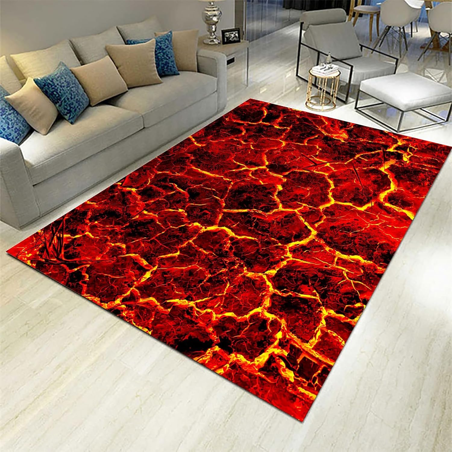 Tapis doux moderne 120x160 cm à texture de roche imprimée 3D pour salon