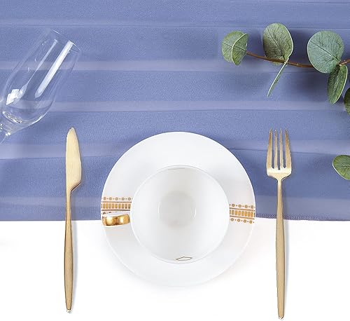 Miniatura 4 de Camino de mesa de 10 pies de 29 x 120 pulgadas, camino de boda romántico, transparente, decoración de fiesta nupcial (azul, 2)