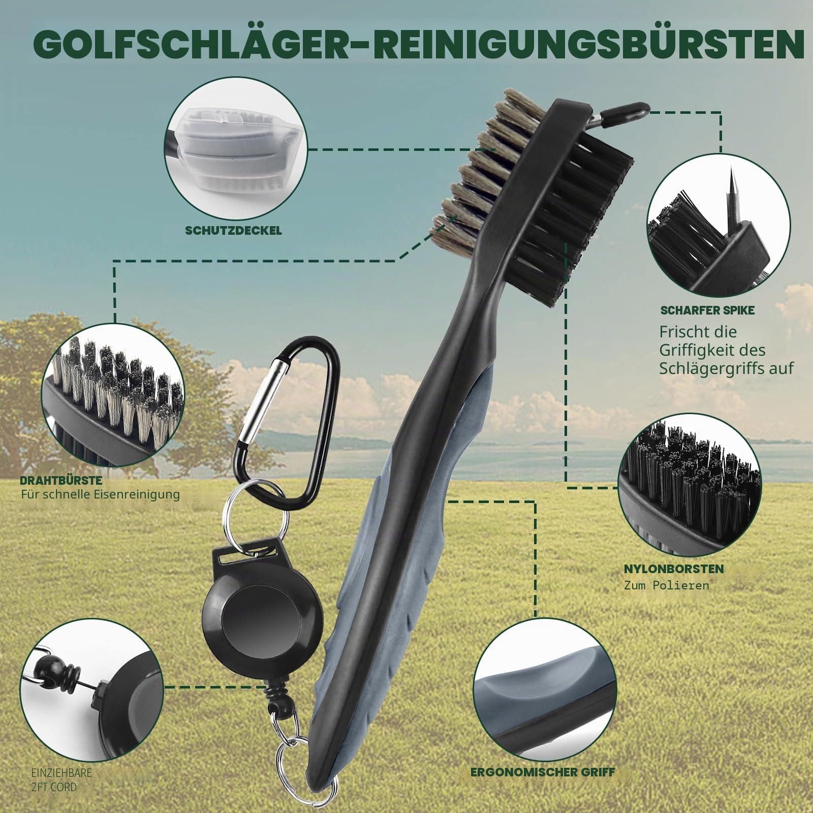 Golfschläger-Reinigungsset 3-in-1 mit Golfschläger-Reinigungsbürste, Handtuch und 200 g Golfschläger-Politur – Golfschläger-Pflegeset für sofortigen Rillenrost & Kratzerentferner