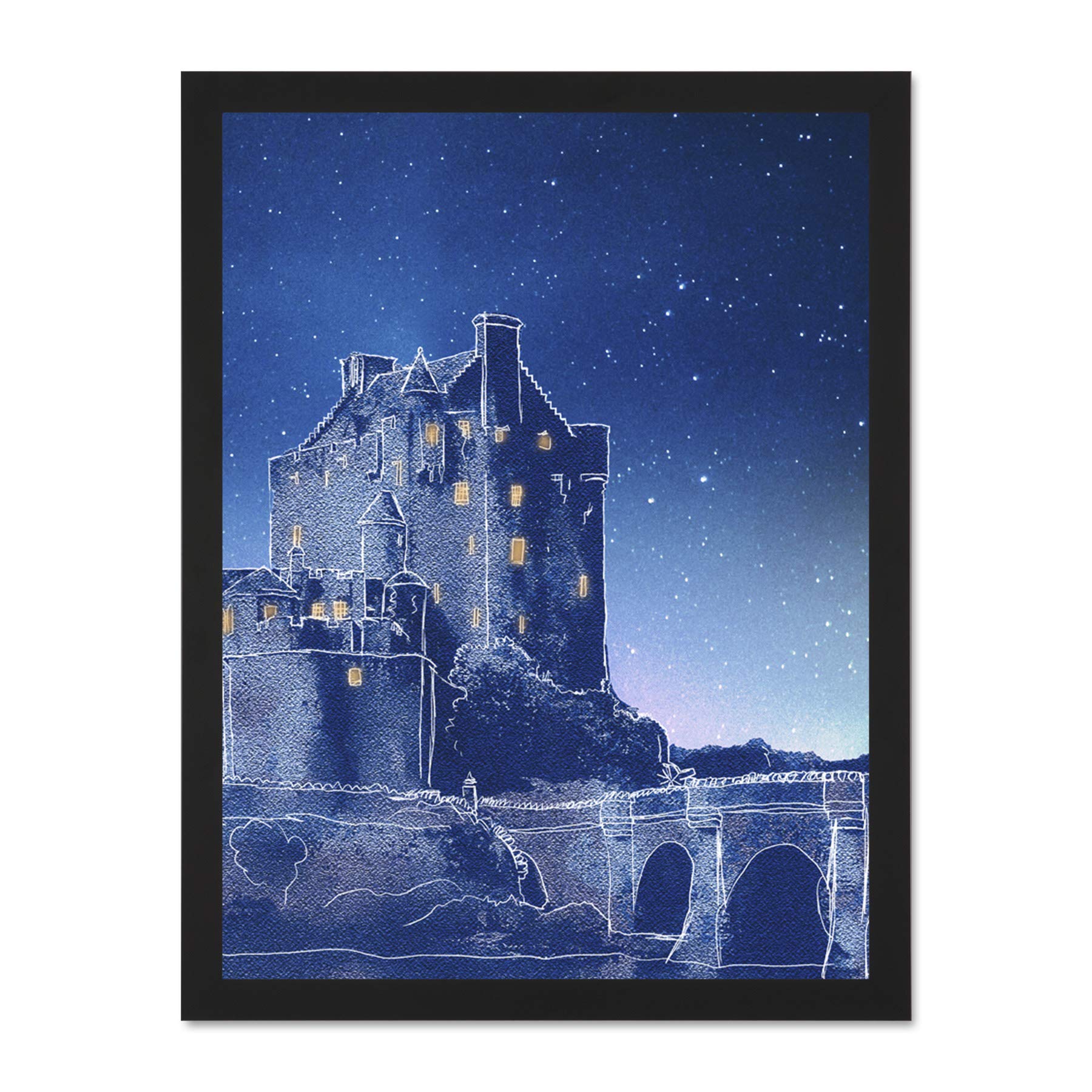 Scotland Eilean Donan Night Large Framed Art Print Poster Wall Decor 18x24 inch