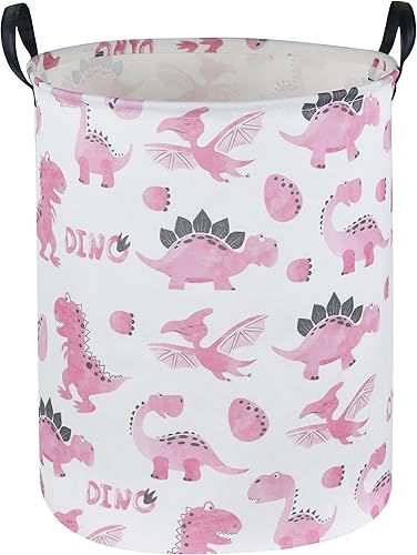 Cesta de dinosaurio rosa, canasta de lavandería para niños, cestas de almacenamiento rosas para decoración de habitación de niños y niñas, canasta