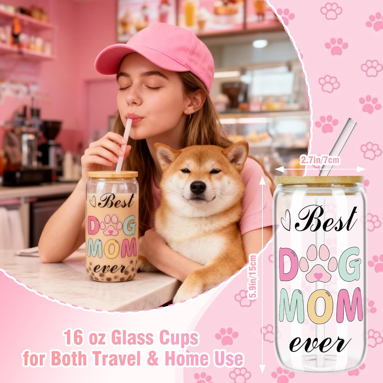 Dog Mom Dog Lover Gifts for Women, 16oz Tumbler Set with Makeup Bag Necklace Keychain Socks Gift Box Mothers Day Christmas Gift for Mom Daughter Friends - Image 3