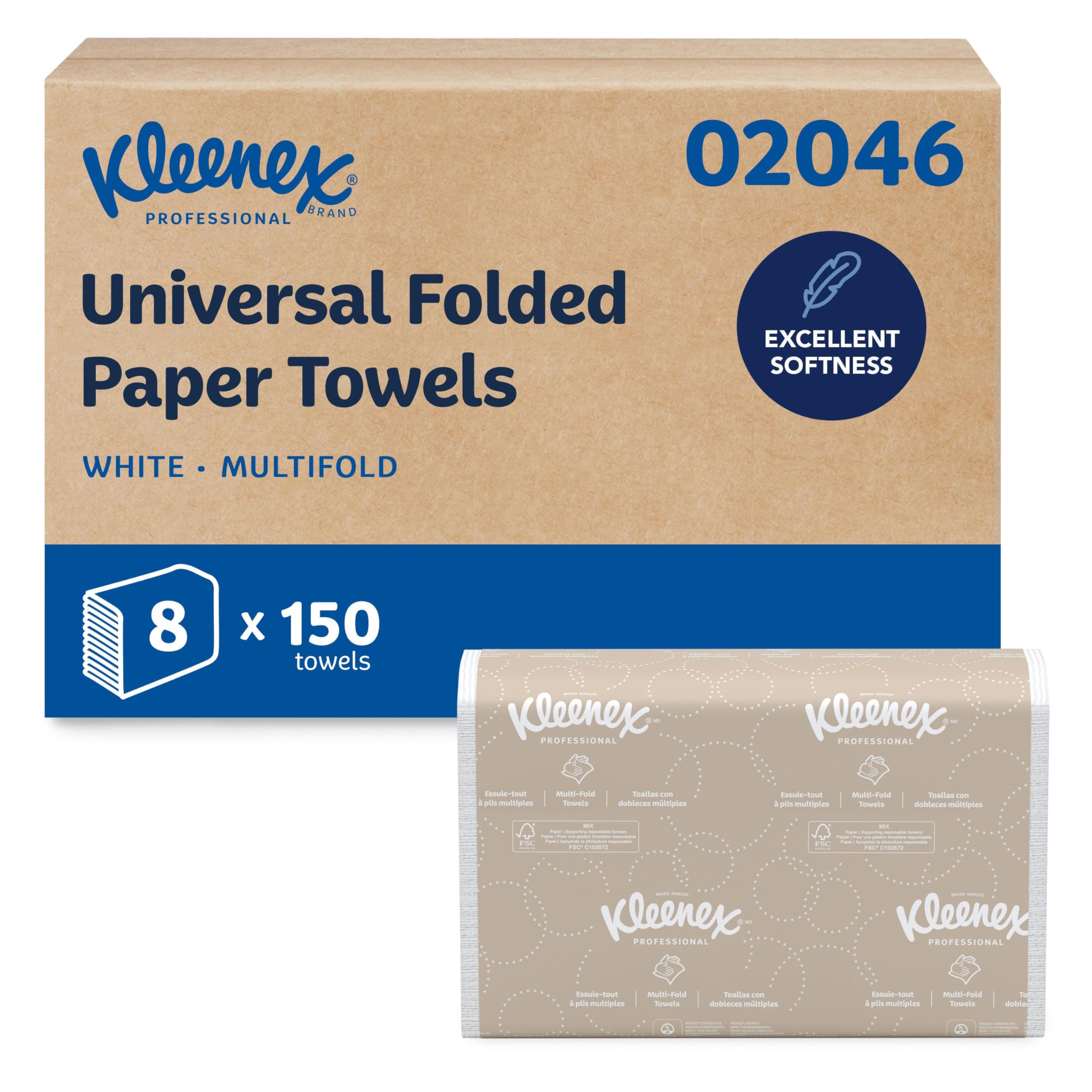 Kleenex Professional Multifold Paper Towels, Bulk, 8 x 150 Sheets (02046)