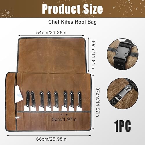 Miniatura 2 de Rollo de cuchillos, bolsa para cuchillos, estuche para cuchillos, bolsa de lona encerada para cuchillos de chef, bolsa portátil para cuchillos con