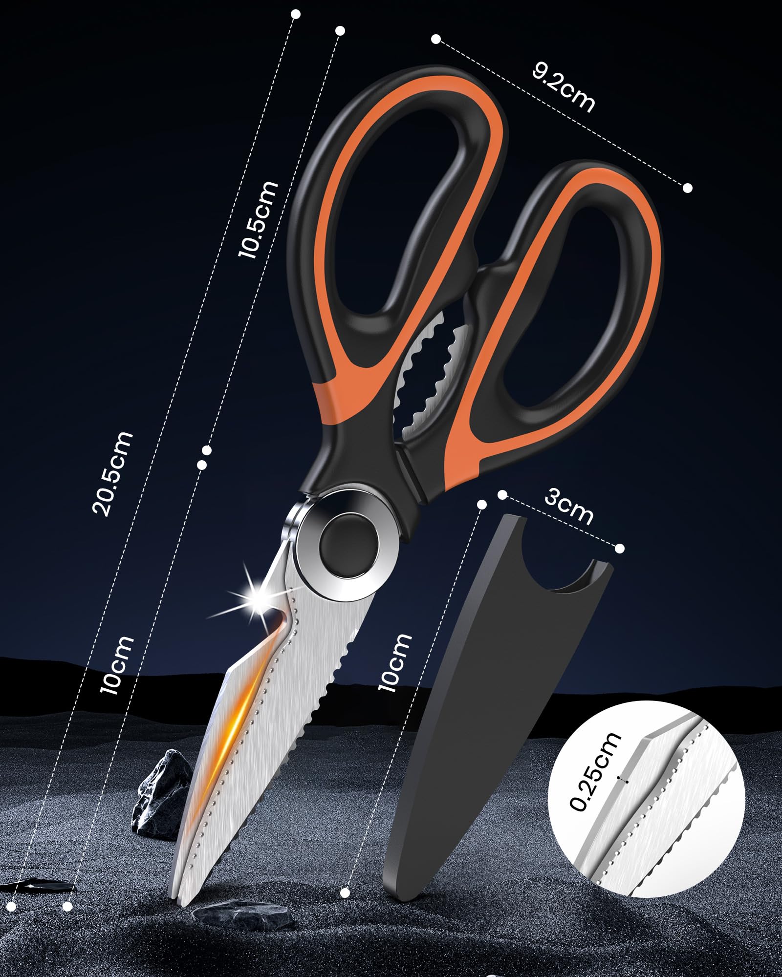 Forbici da Cucina Professionali 5 in 1 Acciaio Inox Multifunzionale con Coprilama e Apribottiglia
