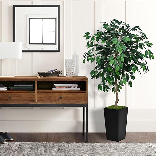 Miniatura 2 de ASTIDY Árbol de ficus artificial de 5 pies, árbol de interior sintético con maceta alta negra, planta de piso de ficus falsa en maceta, árbol de