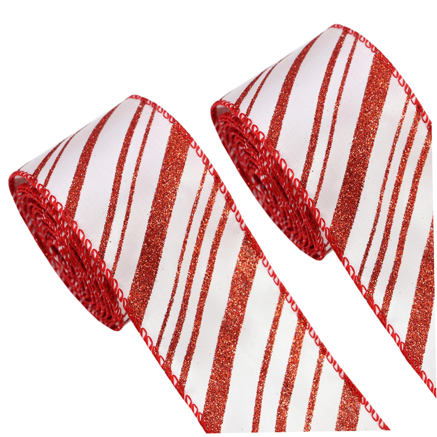 NIDONE 2 Rolls Red and White Ribbon 10 Yards Christmas Tree Ribbons 2.5 inch Candy Cane Wired Striped Ribbons for DIY Craft Home Decoration
