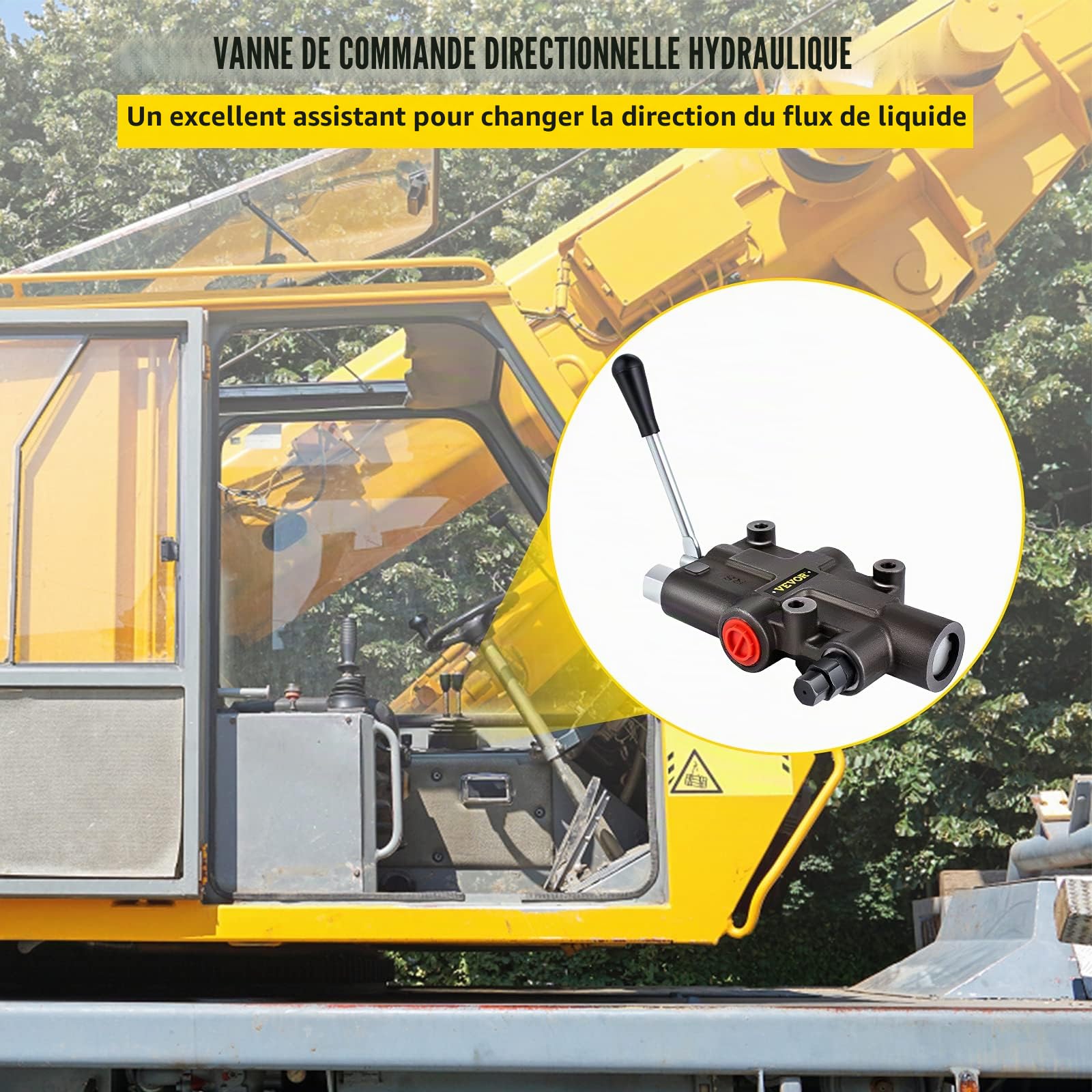 VEVOR Valve de Commande Directionnelle Hydraulique 1 Bobine, Vanne à Bobine Hydraulique 21 GPM 4300 PSI, Valve Directionnelle Hydraulique, Clapet Anti-retour/de Décharge, pour Tracteurs, Chargeurs