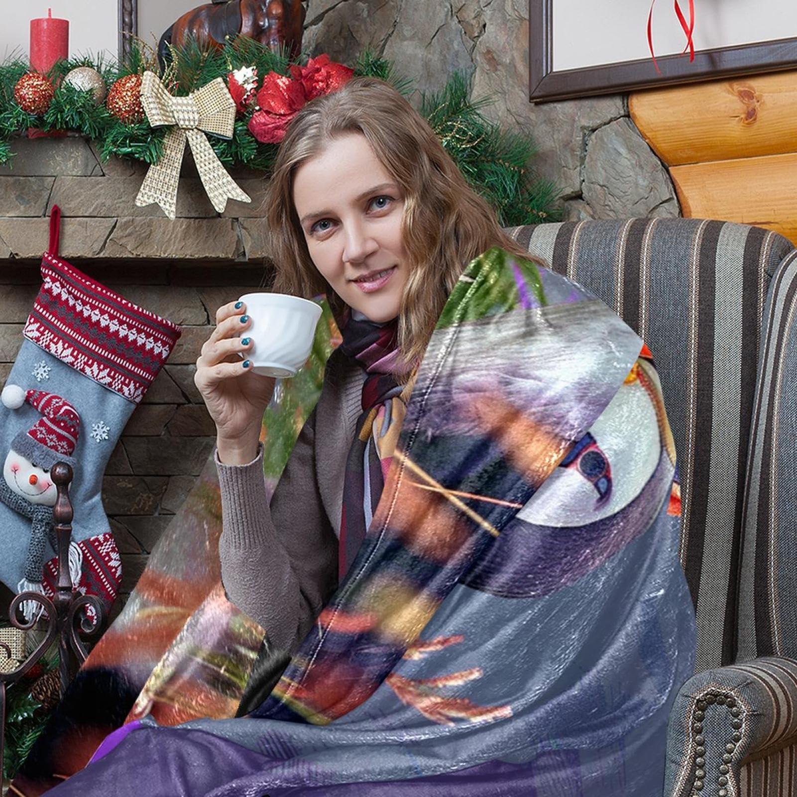 Amazon｜ソファー、ソフト毛布、ソファスローブランケット,つの海鳥の