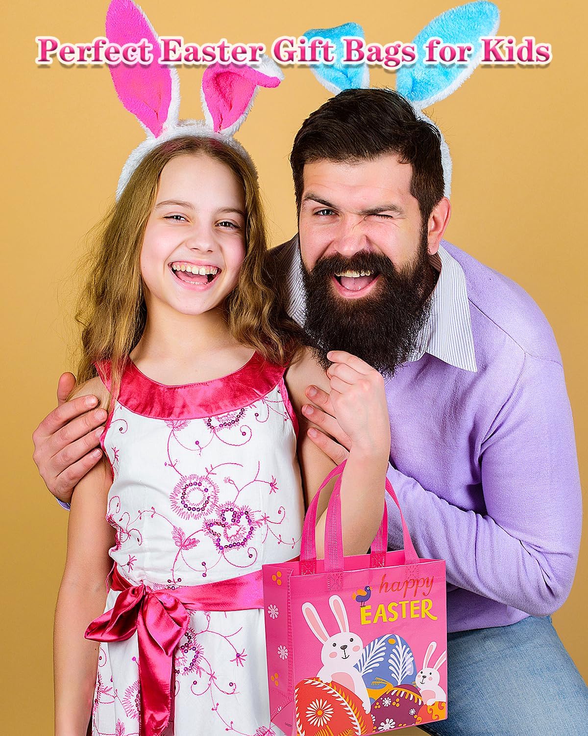 Jaywayang 4Pcs Easter Non-woven Bags with Handle, Happy Easter Gift Bags, Reusable Goodie Bags for Kids, Rabbit Bunny Treat Bags, Party Supplies. - Image 4