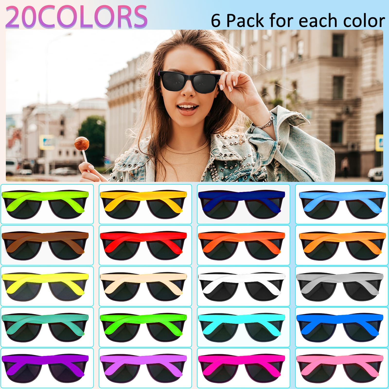 Oleitodh Lentes de sol de neón para fiestas a granel, lentes de sol de neón para niños de los años 80 y 90, coloridos lentes de sol novedosos para adolescentes y adultos