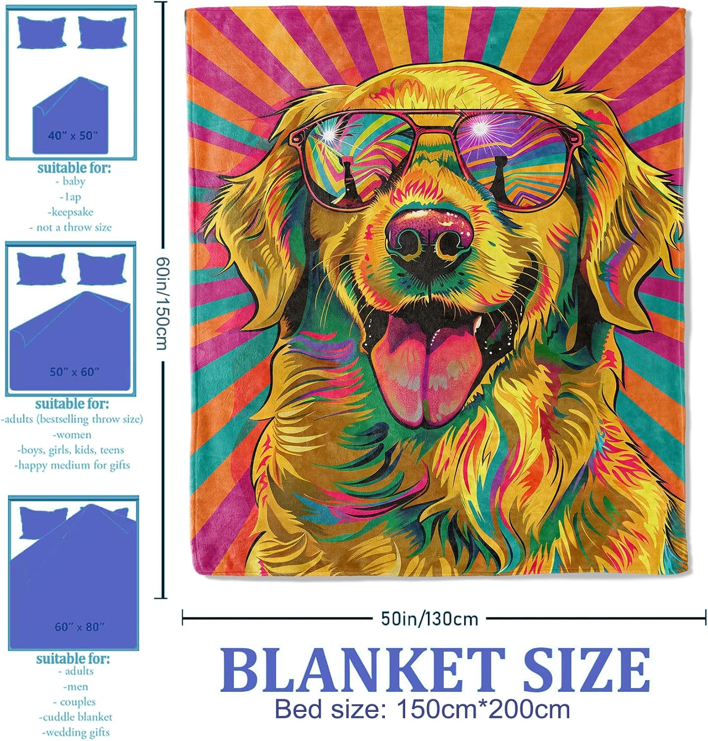 Golden Retriever Throw Blanket for Women Girls Boys, Soft Flannel Blankets Gifts for Living Room Couch, Home, Sofa Decor, 50"x60"