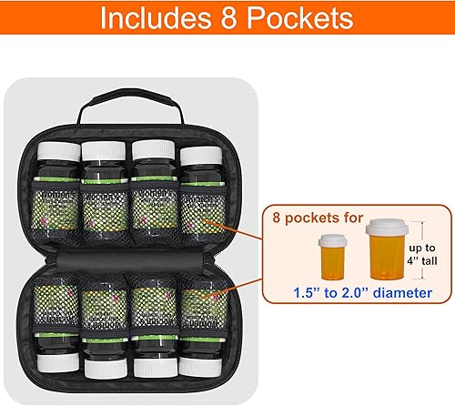 Miniatura 2 de Pequeño organizador de botellas de píldoras para viajes, bolsa de medicamentos, portador para medicamentos recetados - negro