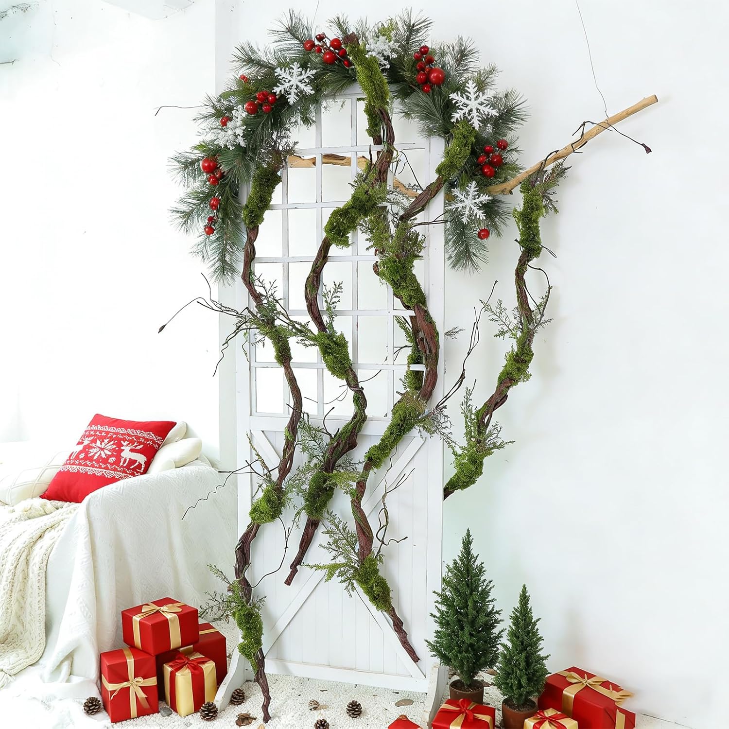 1Pcs 78.9inch Large Bendable Artificial Tree Branches Moss Sturdy Hanging Plants Leaves Grape Vines Thick Tree Trunk Twigs Greenery Stems Cherry Blossom Garland for Halloween Outdoor Forest Decor - Image 2