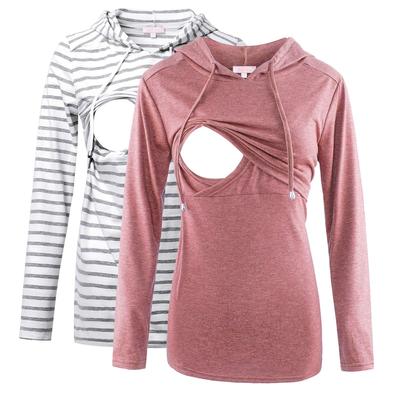 Bhome Nursing Shirt Long Sleeves Hoodie Breastfeeding Top Sweatshirt