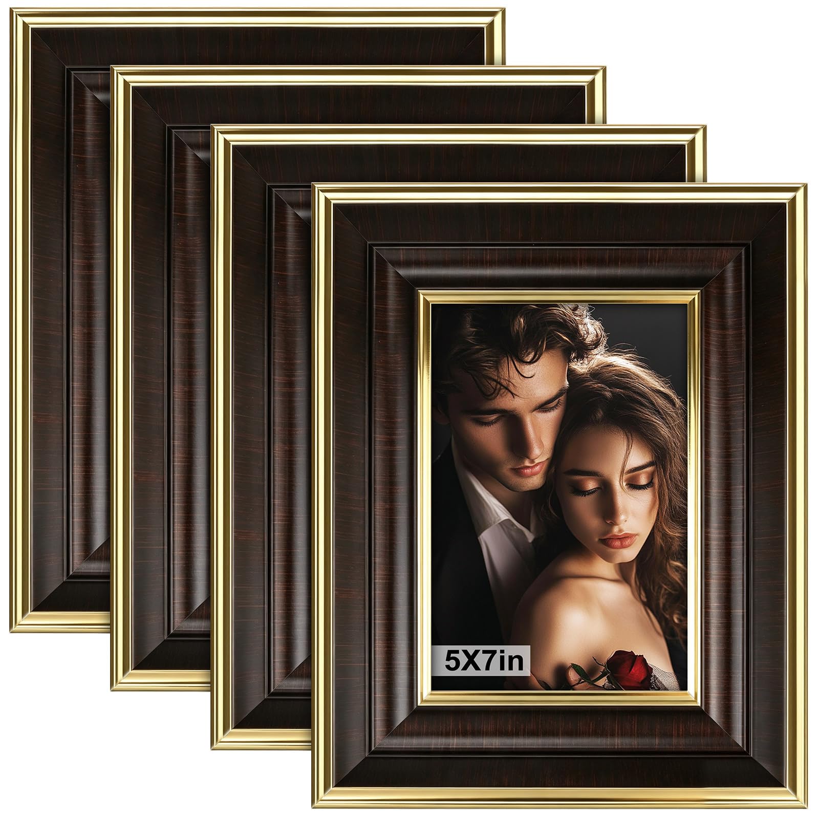4 PCS 5x7 Photo Frames Set - Vintage Brown Picture Frames, Classic Baroque Photo Frames, Picture Frames 10x15cm for Wall Mounting or Tabletop, Gallery Wall, Weddings & Home Decor
