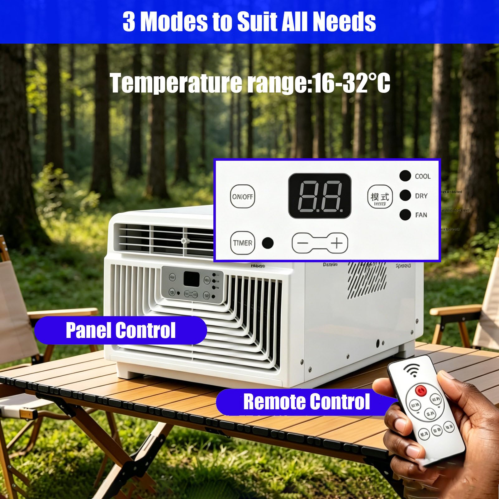 Przenośna nagrzewnica klimatyzatora, 3400 BTU 4 w 1, mała jednostka klimatyzacyjna, energooszczędna zimna na patio, kemping, do pokoju, 300 W, konstrukcja z klapką o niskiej mocy